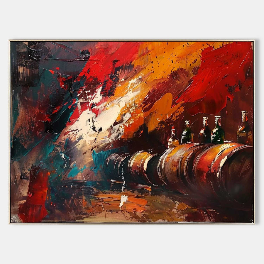Wine Cellar Barrels in Crimson Light