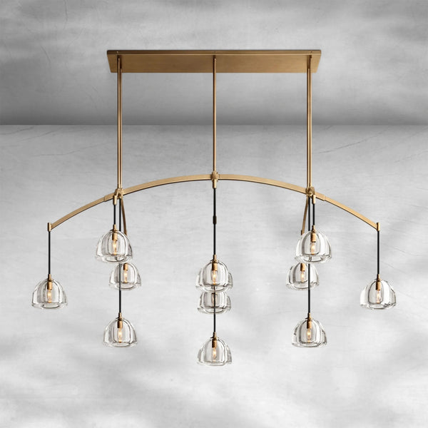 Winged Brass Arc Chandelier with Crystal Domes