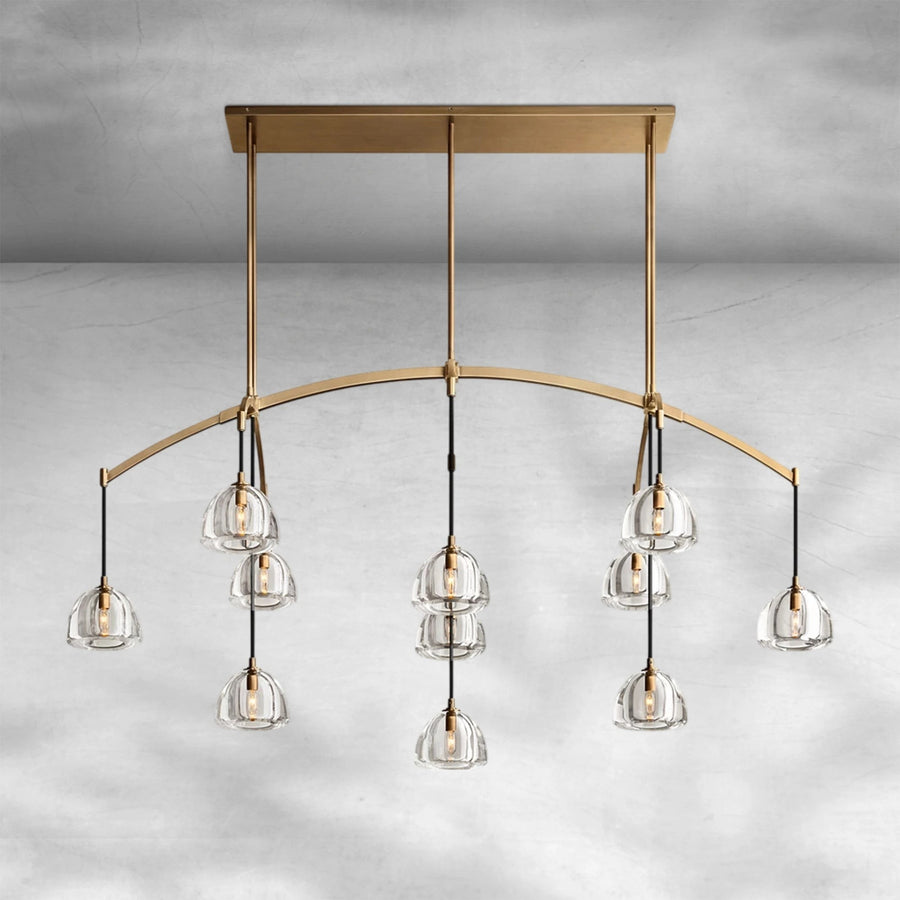 Winged Brass Arc Chandelier with Crystal Domes