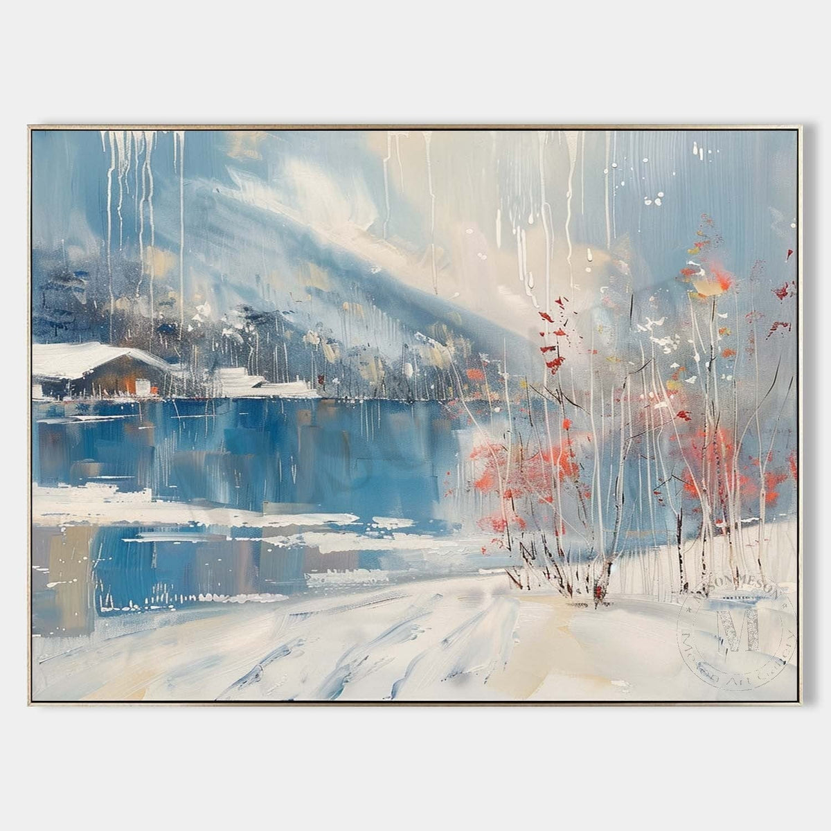 Winter Lake with Red Birches