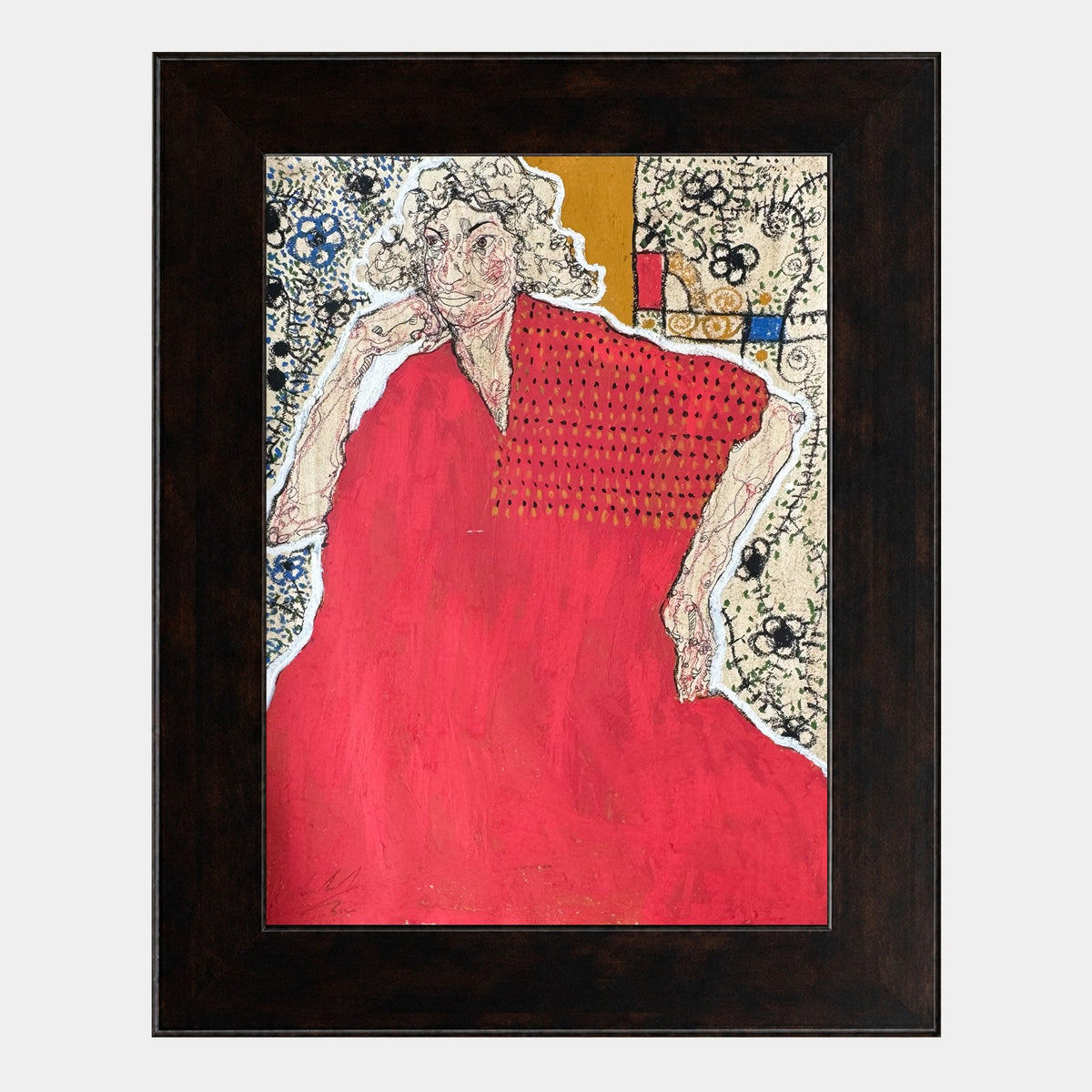 Woman in Red with Patterned Ground