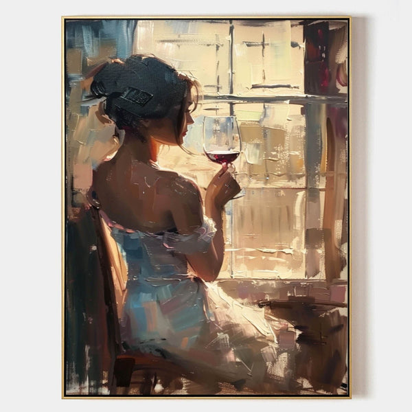 Woman with Red Wine by Window