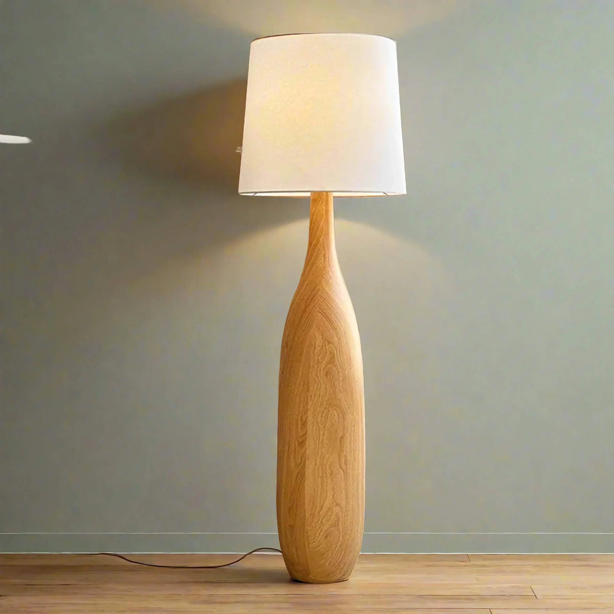 Woodgrain Resin Floor Lamp with Linen Shade