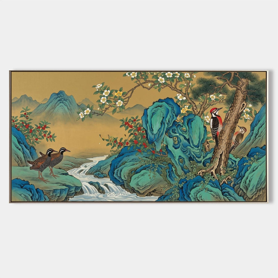 Woodpeckers and Blossoms by Mountain Stream