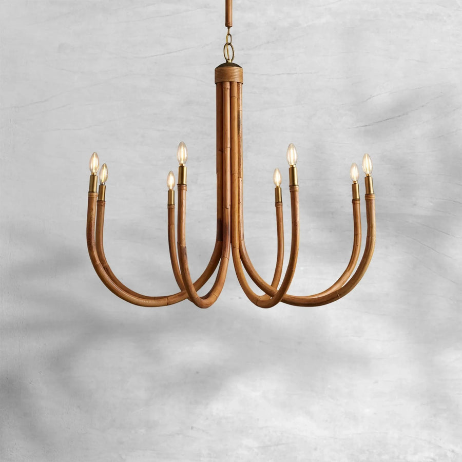 Woven Rattan Globe Chandelier with Antique Brass