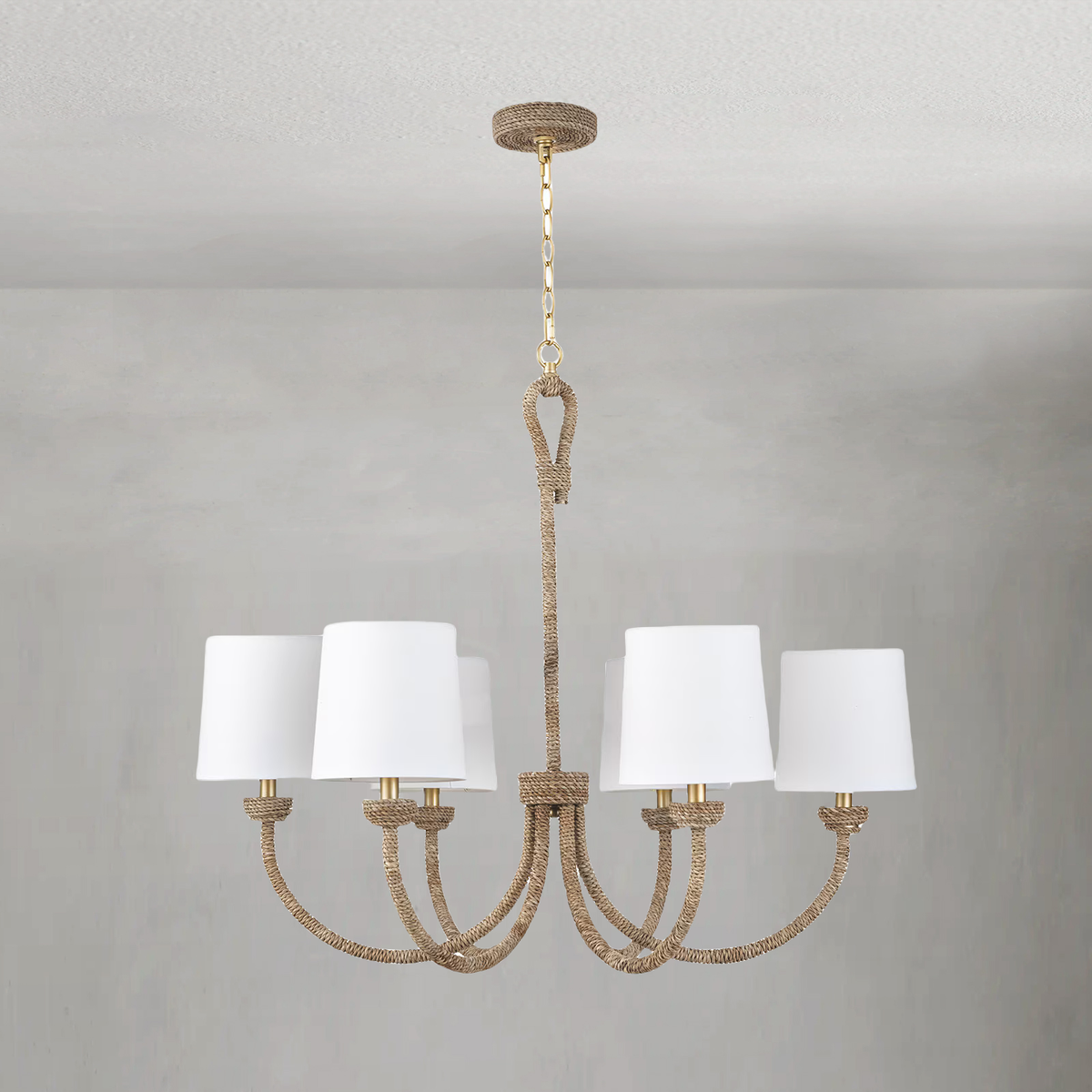 Woven Seagrass Cluster Chandelier with Linen Shades