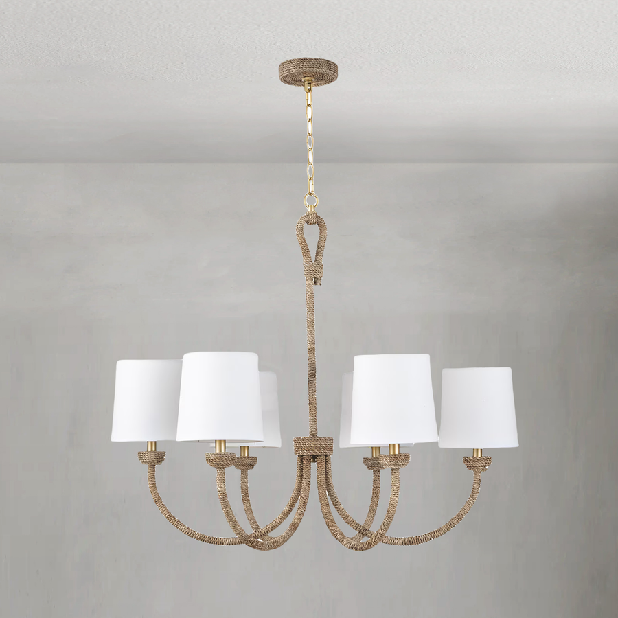 Woven Seagrass Cluster Chandelier with Linen Shades