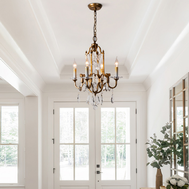 Wrought Iron Candle Branch Crystal Chandelier