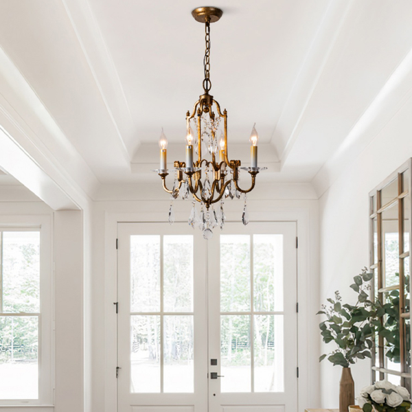 Wrought Iron Candle Branch Crystal Chandelier