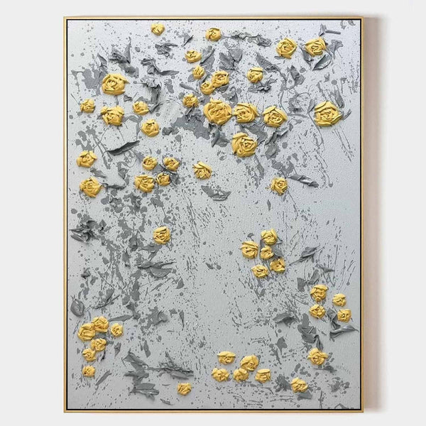 Yellow Roses Scattered on Silver Grey
